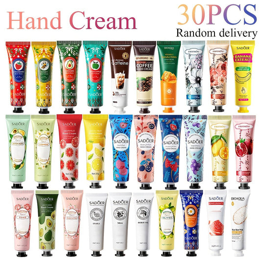Mini Hand Cream Gift Set 30pcs Travel Size Moisturizing Lotion — Glycerin & Lactic Acid Non-Greasy Formula, 30 Random Scents, Winter Dry Skin Care, Perfect Gift for Women Family & Stocking Stuffers (30g Each)
