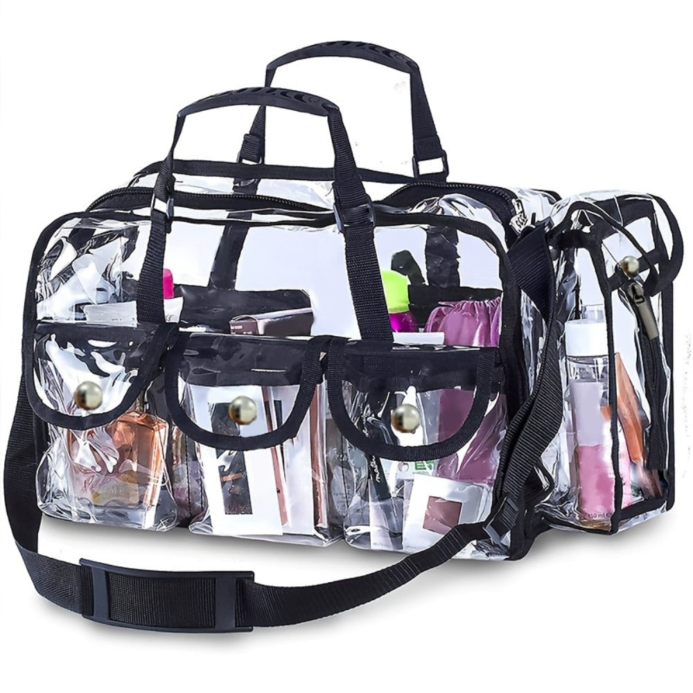 Clear Multi-Pocket Tote Bag with Black Trim, Dual Handles and Protected Fashion, Simple or Portable Styles