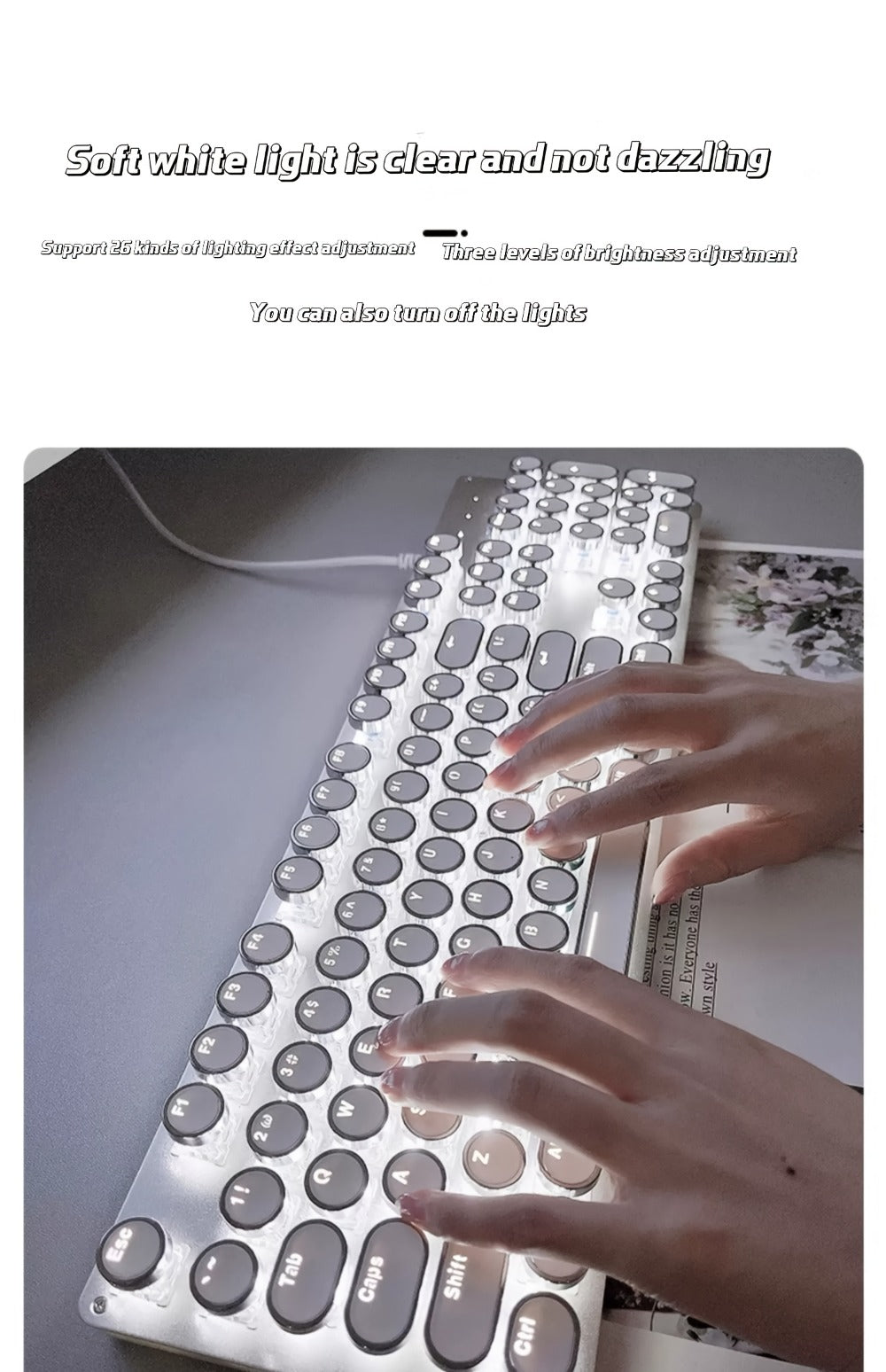 Steampunk Typewriter Mechanical Keyboard with Blue Switches – Retro Old-Fashioned USB Wired Gaming & Office Keyboard for Desktop Laptop PC Windows, Unique Aesthetic Gift for Gamers & Typists