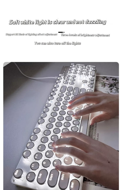 Steampunk Typewriter Mechanical Keyboard with Blue Switches – Retro Old-Fashioned USB Wired Gaming & Office Keyboard for Desktop Laptop PC Windows, Unique Aesthetic Gift for Gamers & Typists