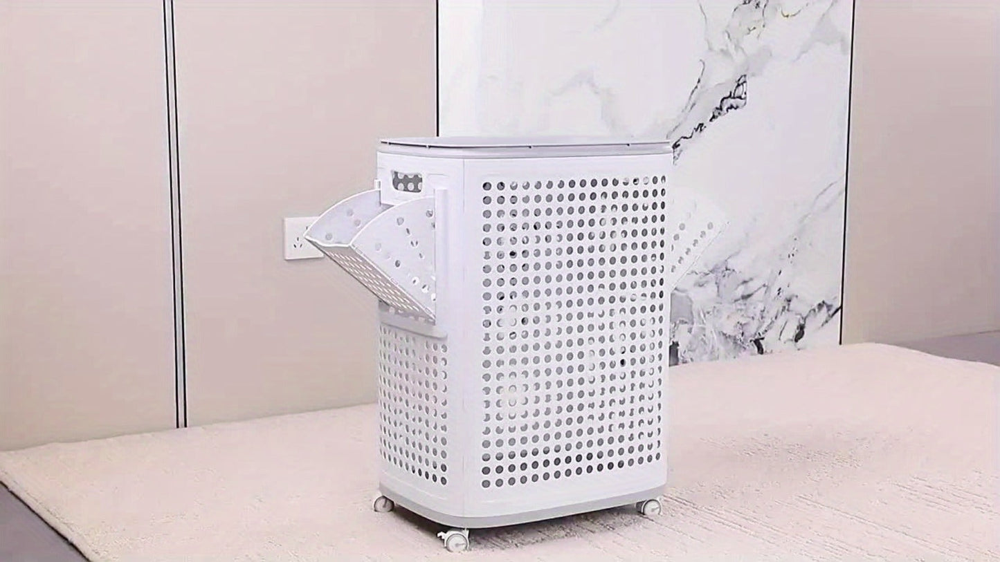 Large Wheeled Laundry Hamper with Foldable Basket, Side Pockets, Lid and Exact Basket-and-Wheels Option