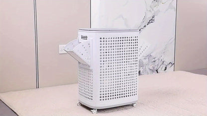 Large Wheeled Laundry Hamper with Foldable Basket, Side Pockets, Lid and Exact Basket-and-Wheels Option