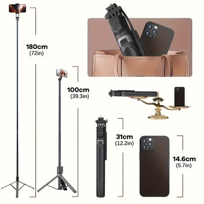 67 Inch Selfie Stick Tripod Retractable Floor Stand with Wireless Remote & 360° Rotation – Anti-Shake Portable Phone Tripod for Live Streaming, Travel Vlogs & Outdoor Filming, iPhone & Android