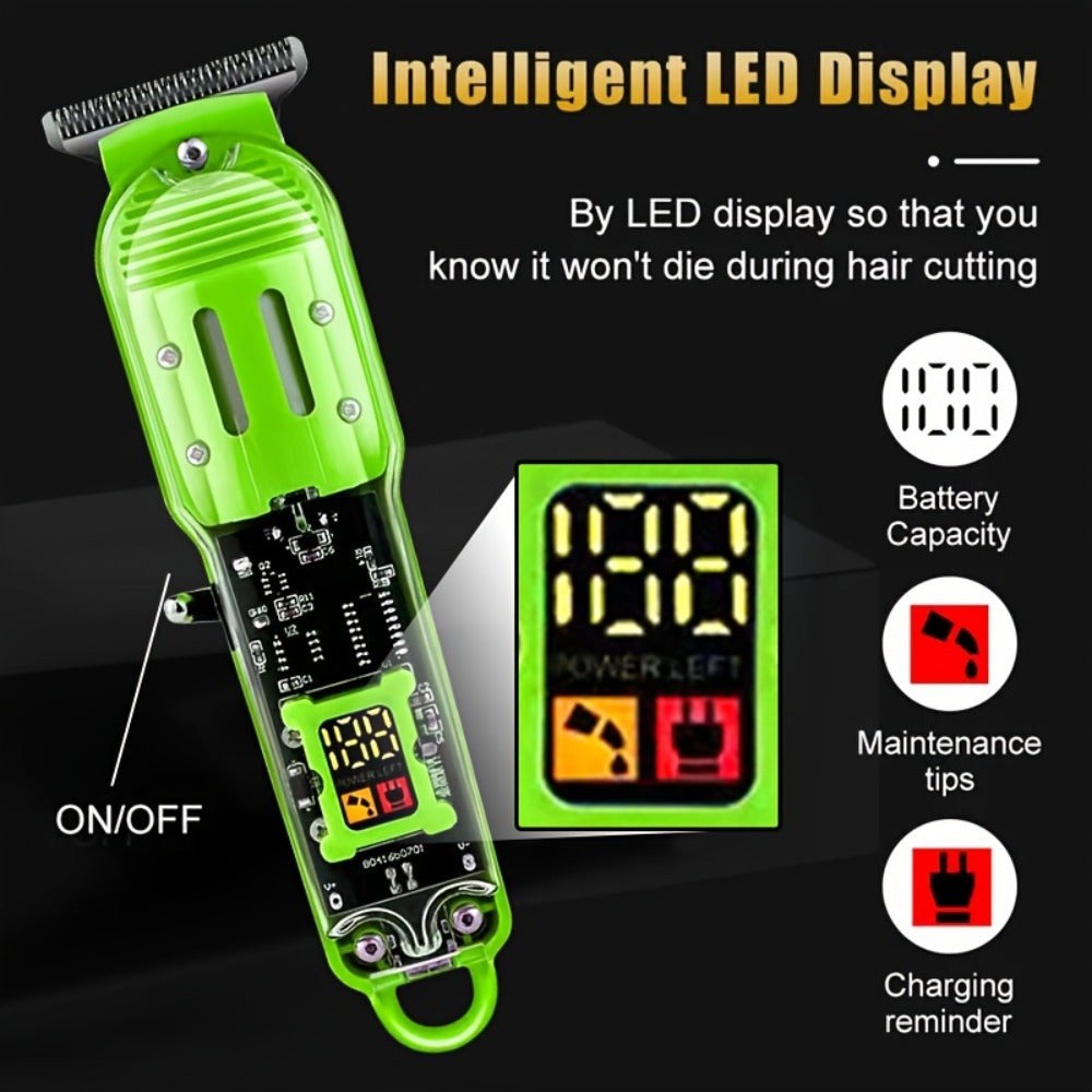 LED Hair Clipper for Men - USB-C Rechargeable Cordless Beard Trimmer with LED Display & 4 Guide Combs, Barber-Grade Home Haircut Kit, Blue Green Red Black, Gift for Men