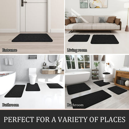 Memory Foam Bathroom Rug Set 5pcs - Non-Slip Absorbent Bath Mat Set for Sink Bathtub Shower Toilet, Machine Washable, Soft Plush Floor Mats