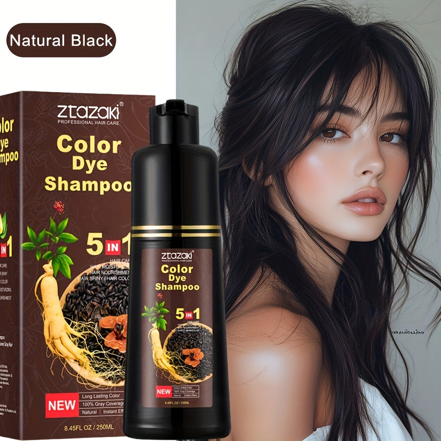 Hair Color Shampoo, ZTAZAKI 5-in-1 250ml Bottle with Six Black, Coffee and Brown Color Options