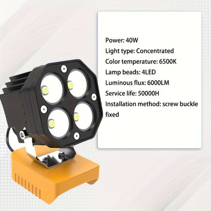Four-Leaf Clover LED Work Light Compatible with DeWalt 20V Battery – Portable Cordless Job Site Lamp with Built-In Switch for Workshop, Camping & Emergency Lighting