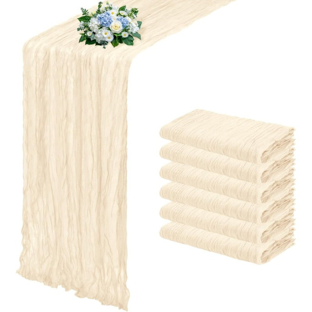 Six-Piece Cheesecloth Table Runner Set, 21.7 x 72.8 Inches Each in Nine Colors for Dining and Events