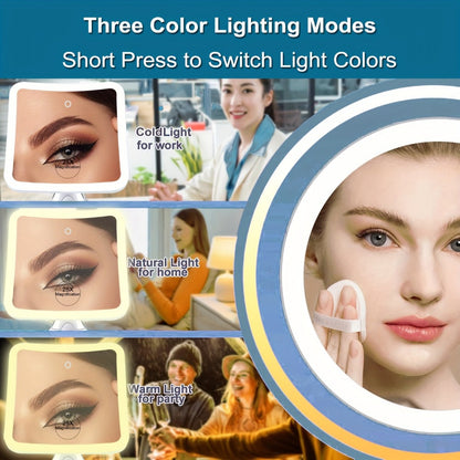 25X Magnifying Mirror with LED Light Suction Cup Mount, Lighted Makeup Mirror 360° Rotation Touch Control 3 Color Modes 2000mAh Rechargeable for Bathroom Vanity Eyebrow Skincare, Tweezer Gift Set