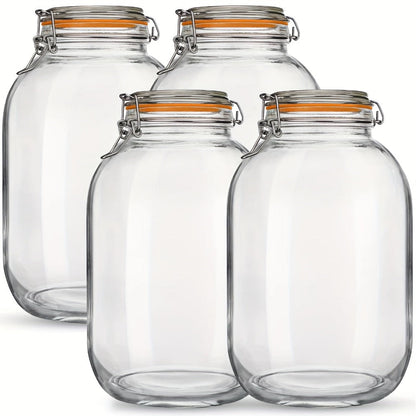 1 Gallon Glass Mason Jars with Hinged Airtight Lids 4 Pack - Wide Mouth Rectangular Freezer Safe Containers with Silicone Gaskets for Fermenting Canning Preserving Pantry and Kitchen Storage