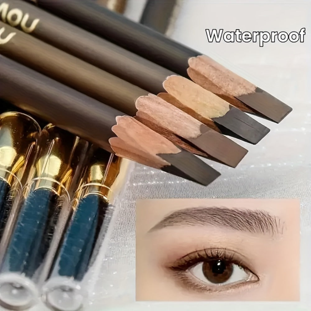 Four-Color Wood Eyebrow Pencil Set with Sharpened Brown-Tone Tips, Spoolie Ends and Approx. 20 cm Length