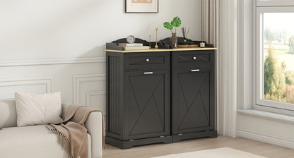 Storage Cabinet 12-Gallon Tilt-Out Trash Bin Enclosure with Top Drawer and Two Color Options