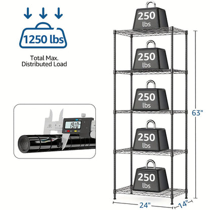 Metal Storage Shelving Unit Heavy Duty Adjustable 4 5 Tier Steel Shelf Rack for Garage Kitchen Pantry Workshop Black Chrome MZG