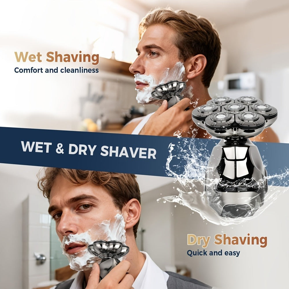 Electric Shaver 8D Floating Rotary Head with IPX5 Wet/Dry Use, LED Display and Two Grooming Set Options