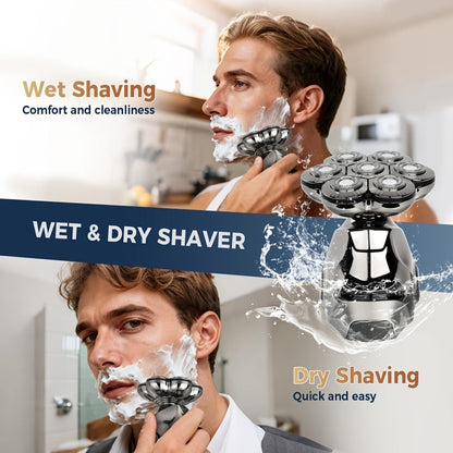 Electric Shaver 8D Floating Rotary Head with IPX5 Wet/Dry Use, LED Display and Two Grooming Set Options