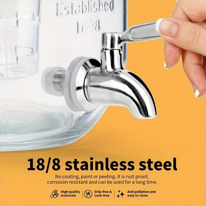 Glass Beverage Dispenser Set with Stand, 1-Gallon Square Glass Drink Dispenser with Stainless Steel Spigot & Ice Tube, Leak-Proof Lemonade Dispenser for Kitchen, Parties, Camping, 2pcs
