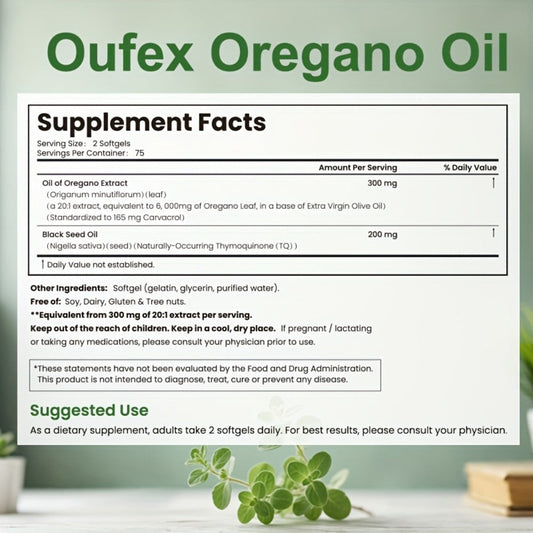 Dietary Supplement Oregano Oil and Black Seed Oil Softgels with Carvacrol and Thymoquinone, 150 Count
