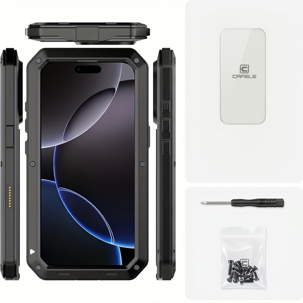 Metal Silicone Heavy Duty iPhone Case Full Body Protection – Anti-Drop Dustproof Shockproof Cover for iPhone 11 12 13 14 15 16 17 Air Plus Pro Pro Max | High-End Fashion Design
