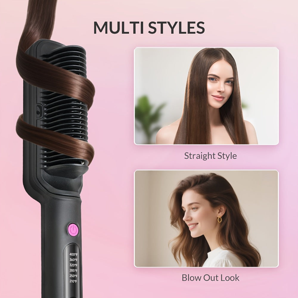 Ionic Hair Straightener Brush Anti-Scald – Precise Temperature Control Auto Shut-Off Straightening Comb Flat Iron for Women All Hair Types – Rose Gold, Black, Gift for Her