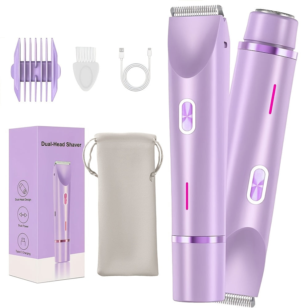 Slim Two-Ended Electric Body Trimmer with Comb Attachments in Blue, Pink or Purple Options
