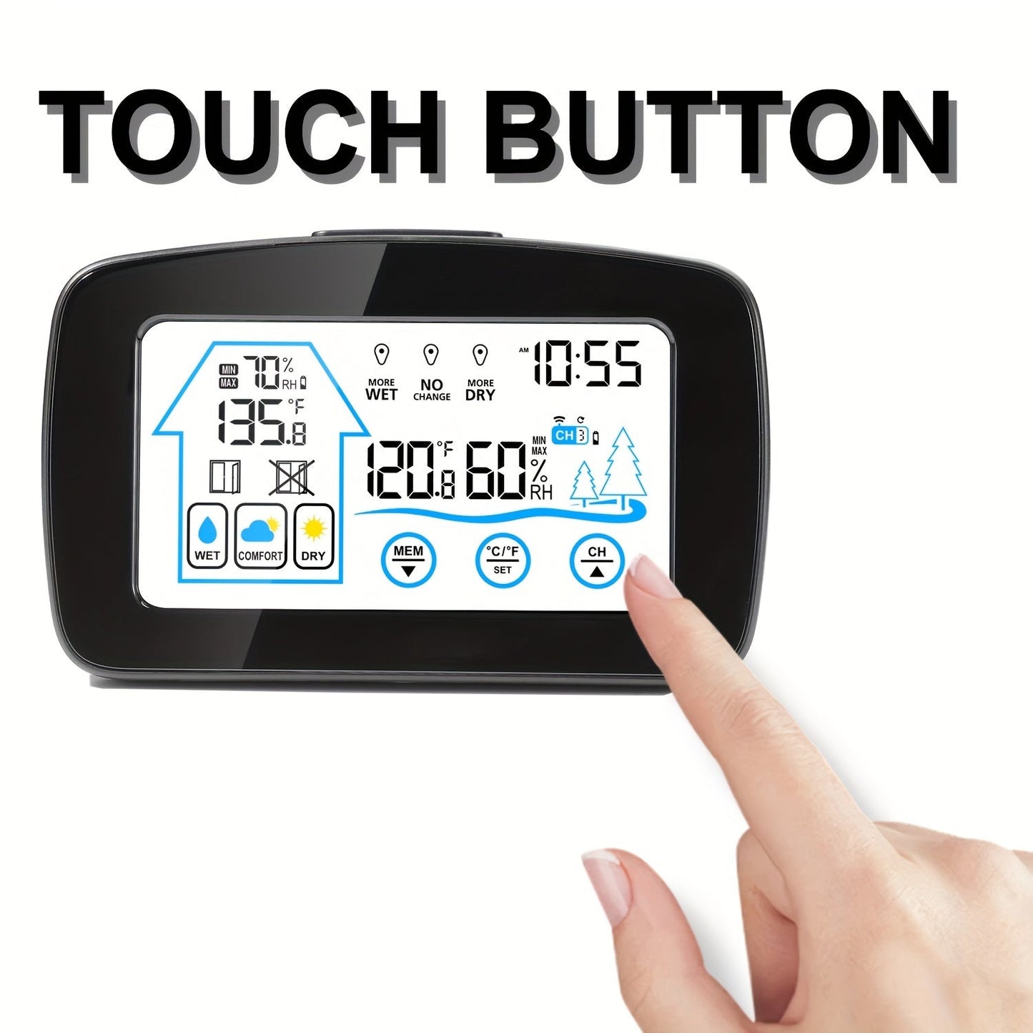 Digital Weather Station | Touch Screen Clock Thermometer Hygrometer