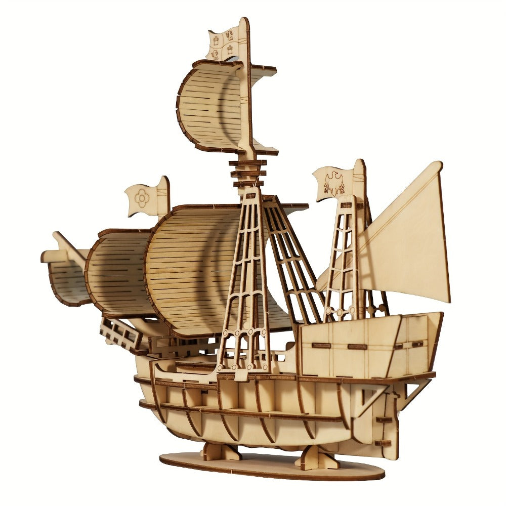 Wooden Sailboat Model Kit Ocean Theme – Handmade 3D DIY Assembly Brain Teaser Puzzle for Adults Teens, Display Ship Model, Nautical Hobbyist Gift for Birthday Christmas Thanksgiving