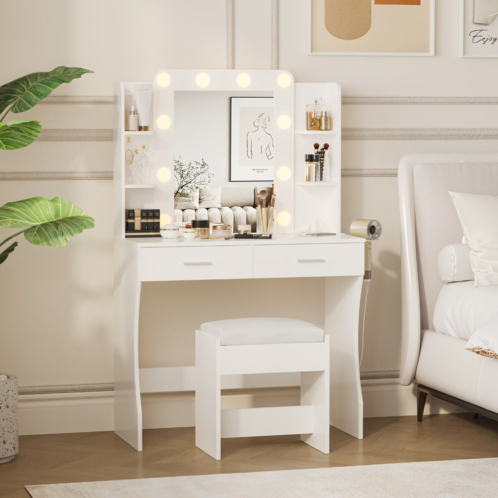6-Drawer Makeup Vanity Desk, Lighted Makeup Table for Bedroom detail image - detail view 11