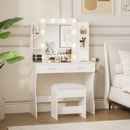 6-Drawer Makeup Vanity Desk, Lighted Makeup Table for Bedroom detail image - detail view 11