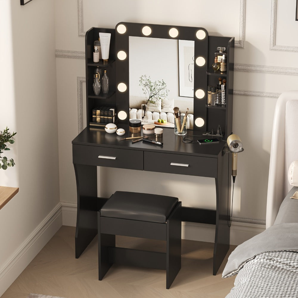 6-Drawer Makeup Vanity Desk, Lighted Makeup Table for Bedroom detail image - detail view 13