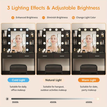 6-Drawer Makeup Vanity Desk, Lighted Makeup Table for Bedroom detail image - detail view 14