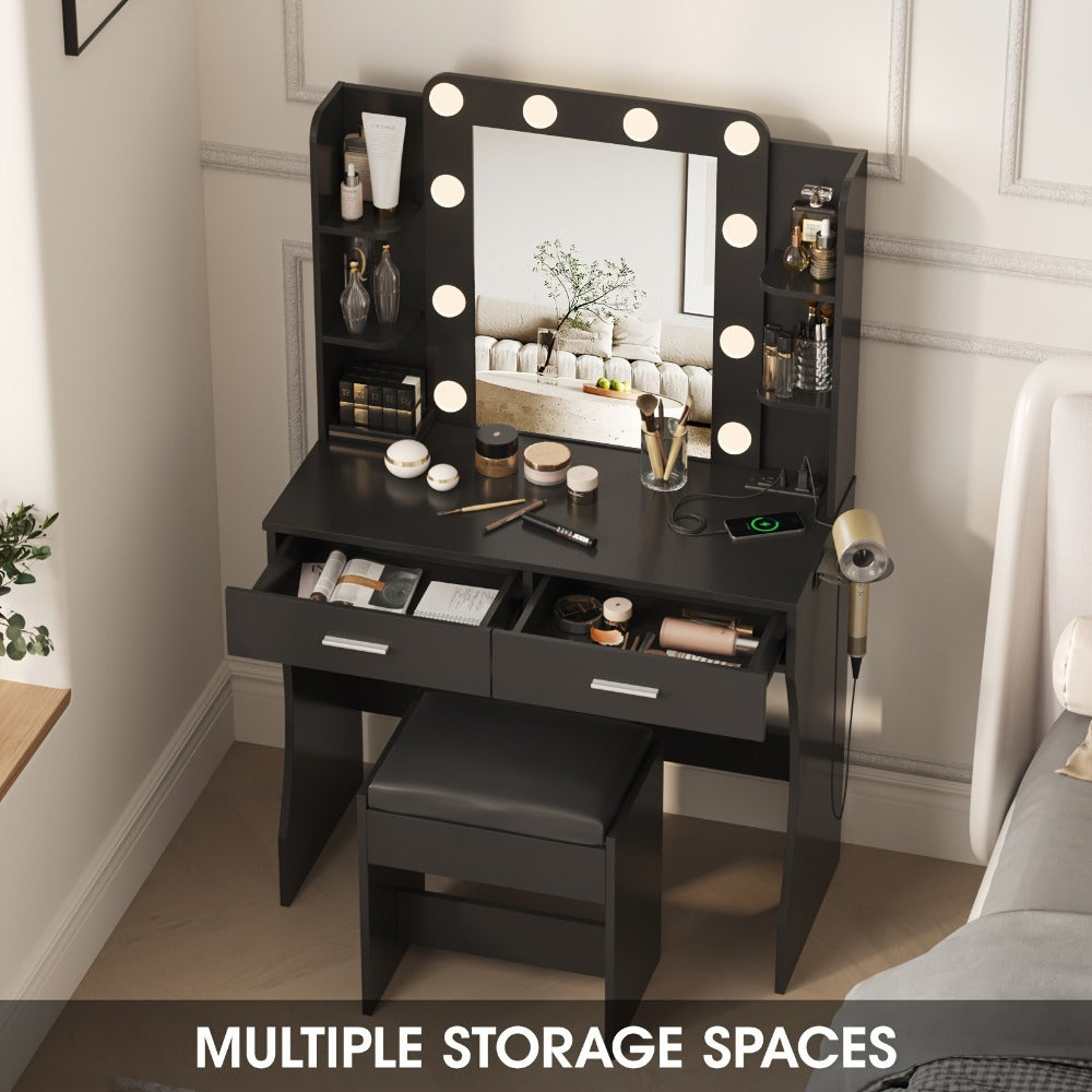 6-Drawer Makeup Vanity Desk, Lighted Makeup Table for Bedroom detail image - detail view 17