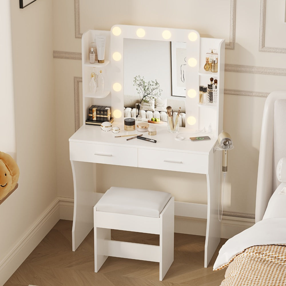 6-Drawer Makeup Vanity Desk, Lighted Makeup Table for Bedroom detail image - detail view 3