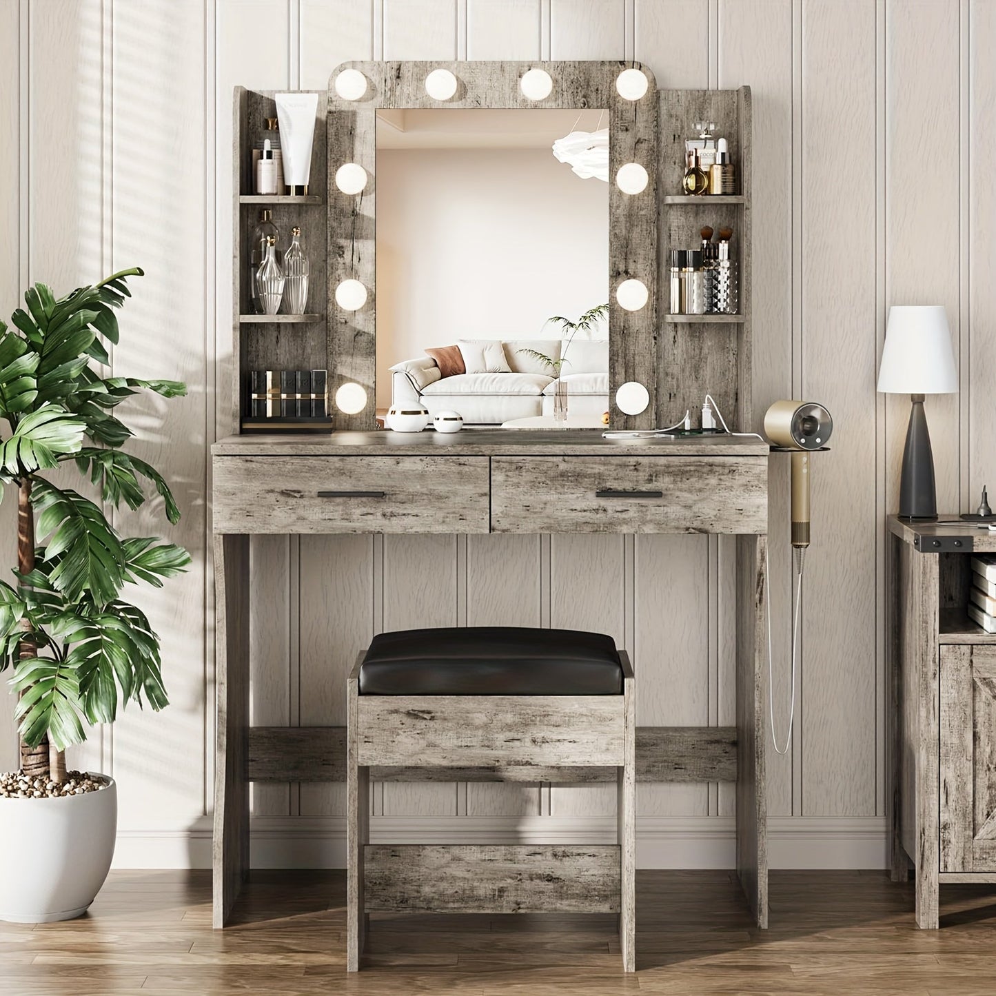 Vanity Desk shown in the Gray option