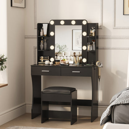 Vanity Desk, LED with Lighted Mirror & Stool - 6-Drawer Makeup Dressing Table with 10+ LED shown in the main product view
