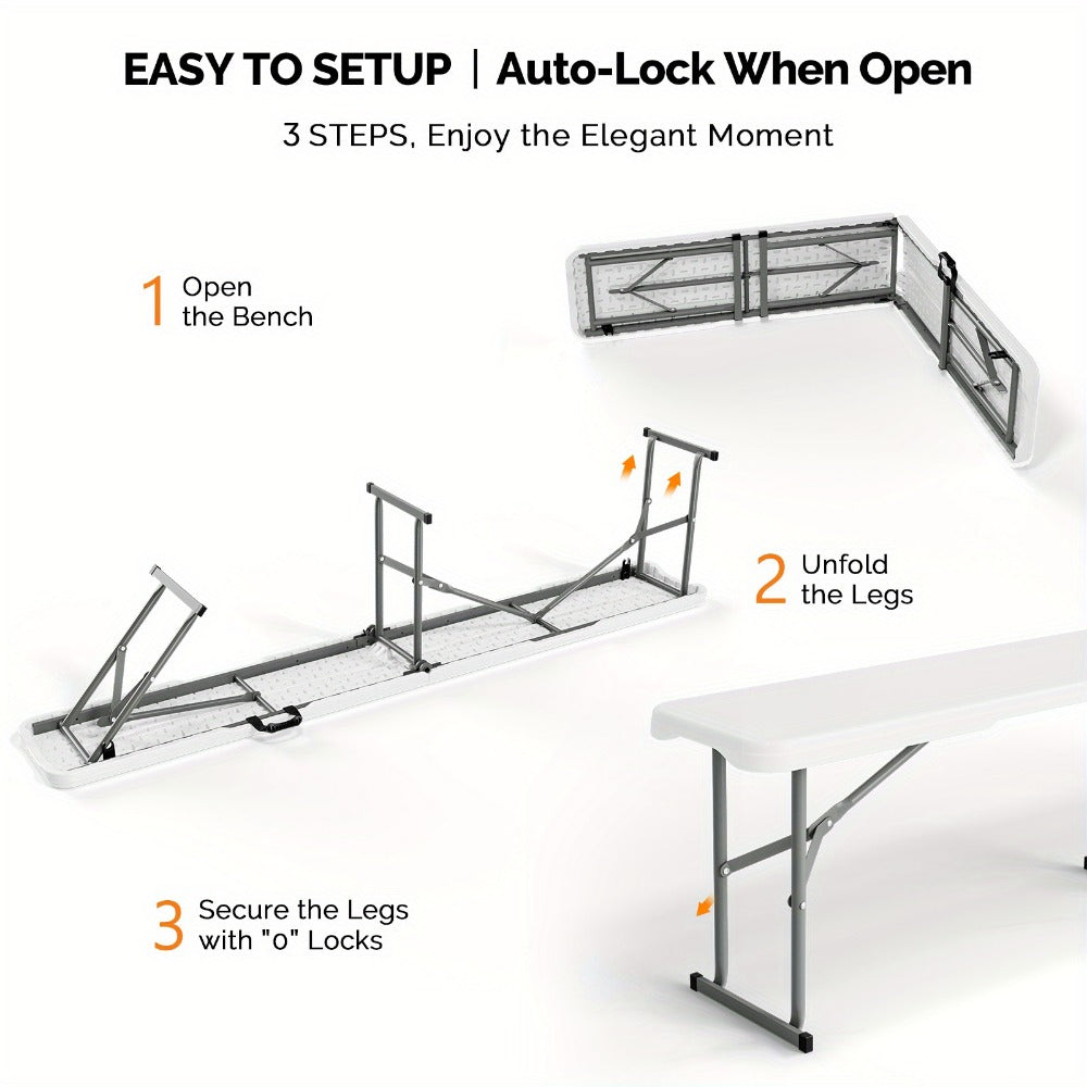 6-Foot Plastic Folding Bench with Tool-Free Assembly and Multiple Color Options detail image - detail view 4