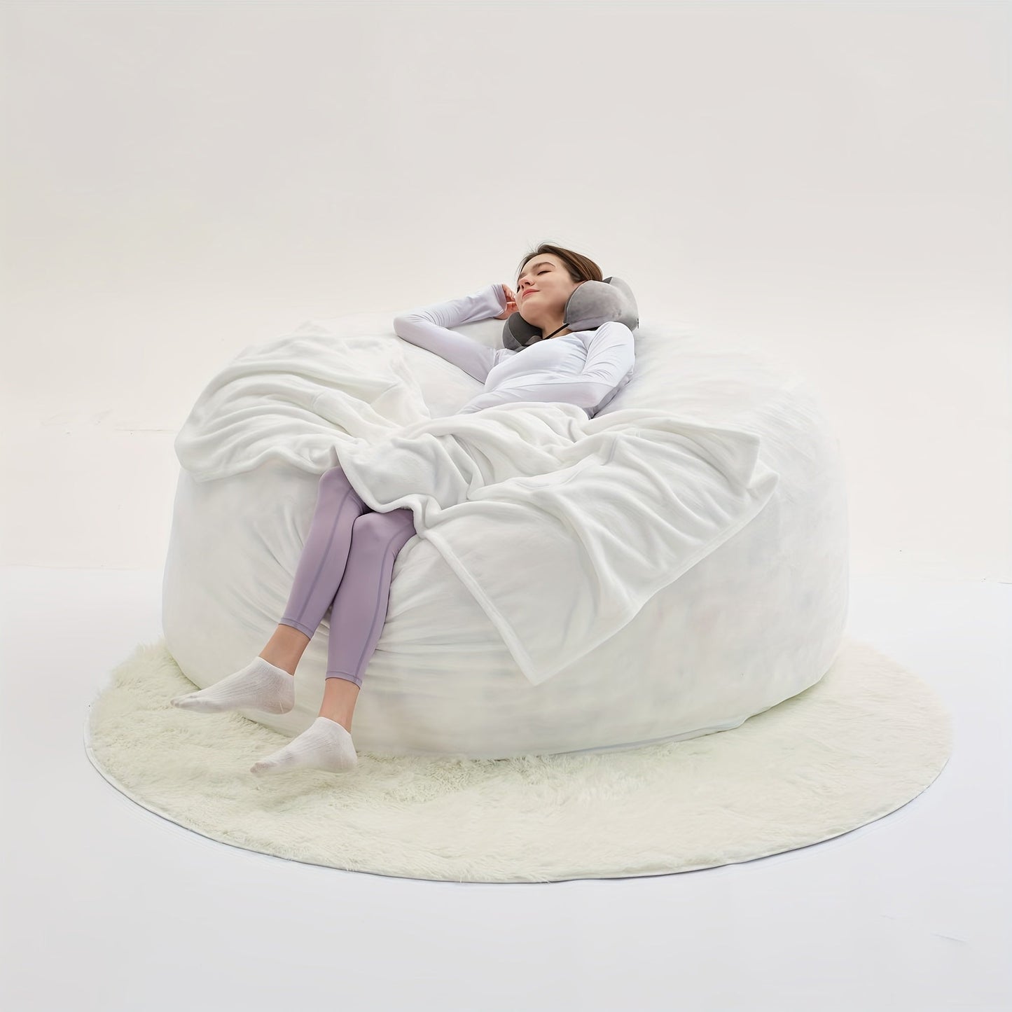 Bean Bag Chair shown in the White, 5 Feet option