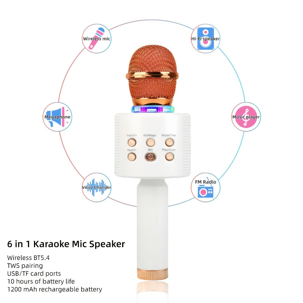 6-in-1 Wireless Karaoke Microphone Speaker with LED Lights and TWS detail image - detail view 15