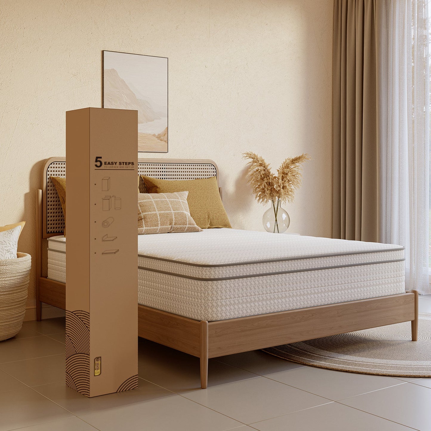 Mattress Pocket-Spring Hybrid with Pillow Top in 6- to 14-Inch Profiles and Six Size Families