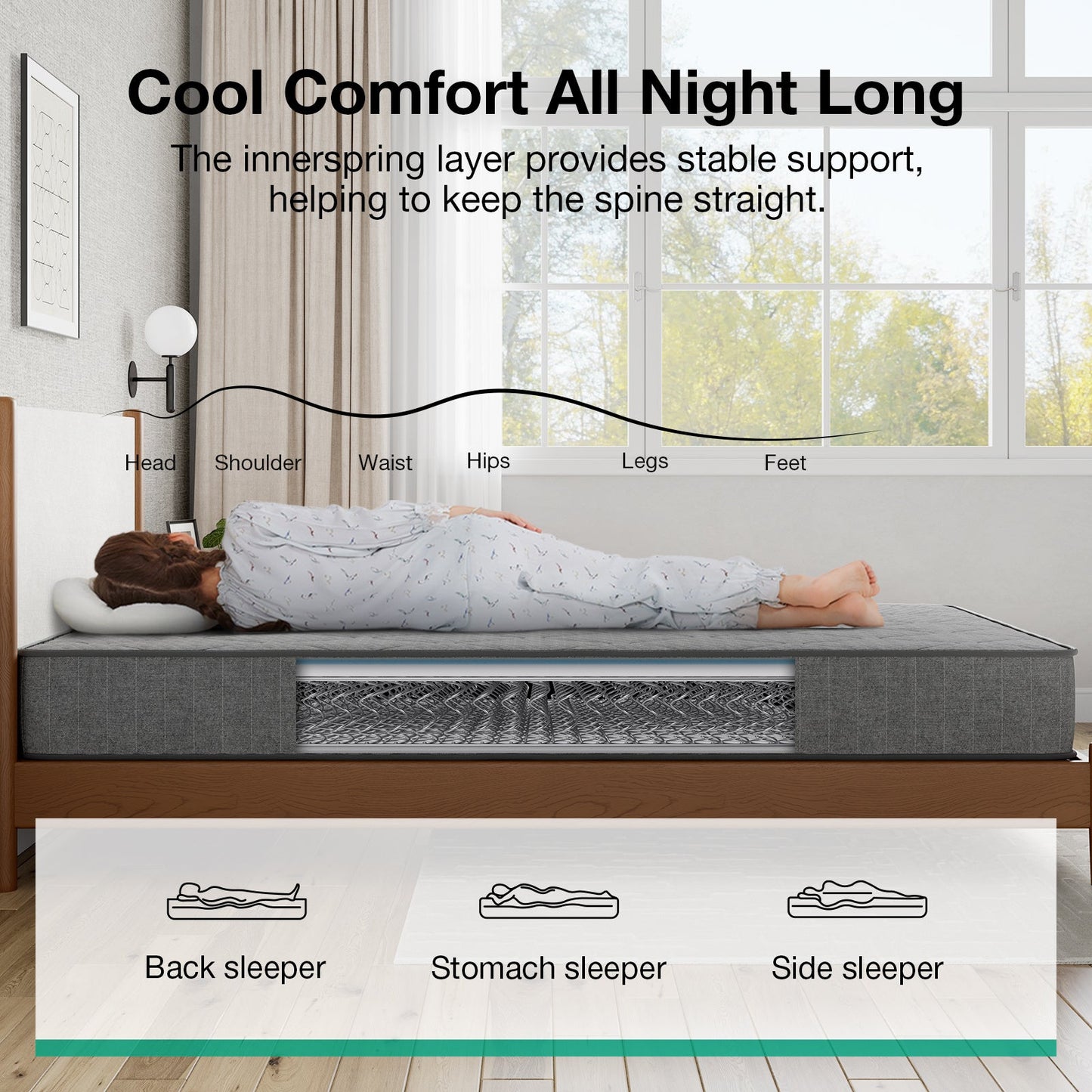 Mattress Pocket-Spring Hybrid with Pillow Top in 6- to 14-Inch Profiles and Six Size Families