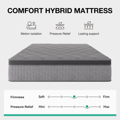 Mattress Pocket-Spring Hybrid with Pillow Top in 6- to 14-Inch Profiles and Six Size Families