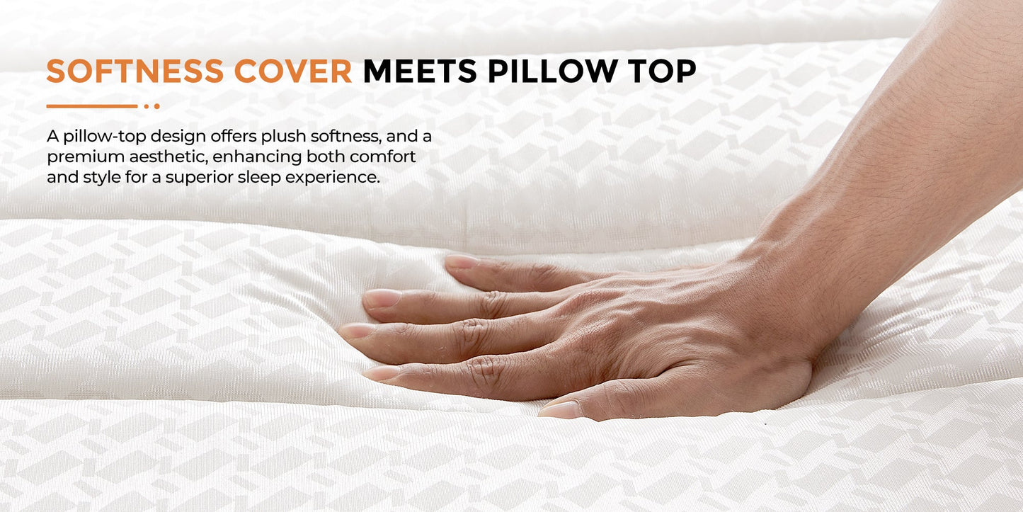 Mattress Pocket-Spring Hybrid with Pillow Top in 6- to 14-Inch Profiles and Six Size Families