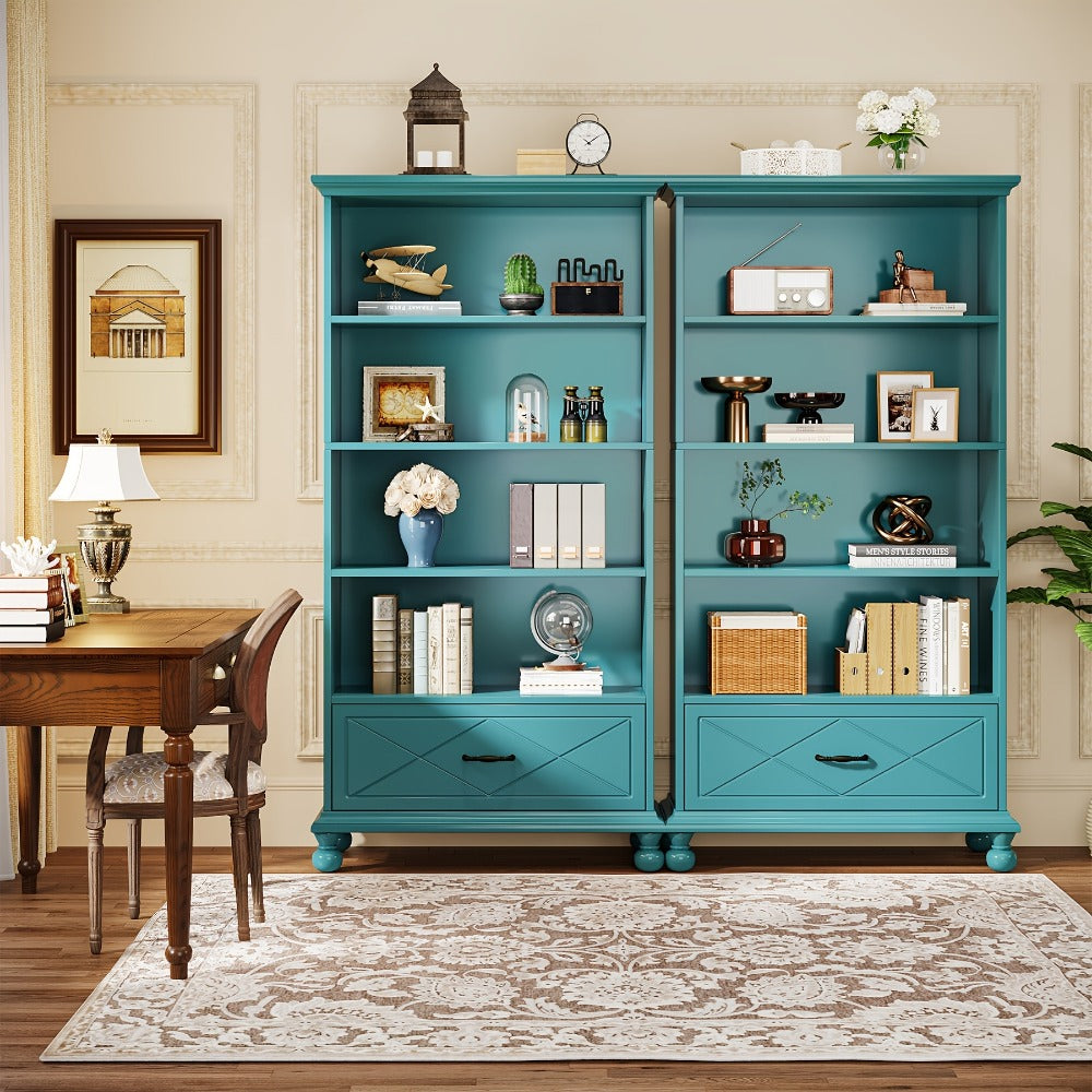 6-Shelf Tall Bookcase with Solid Wood Construction and Storage Drawers detail image - detail view 6
