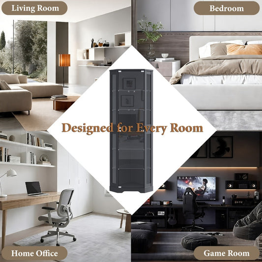 6-Tier Display Cabinet with LED Lighting for Organized Everyday Storage detail image