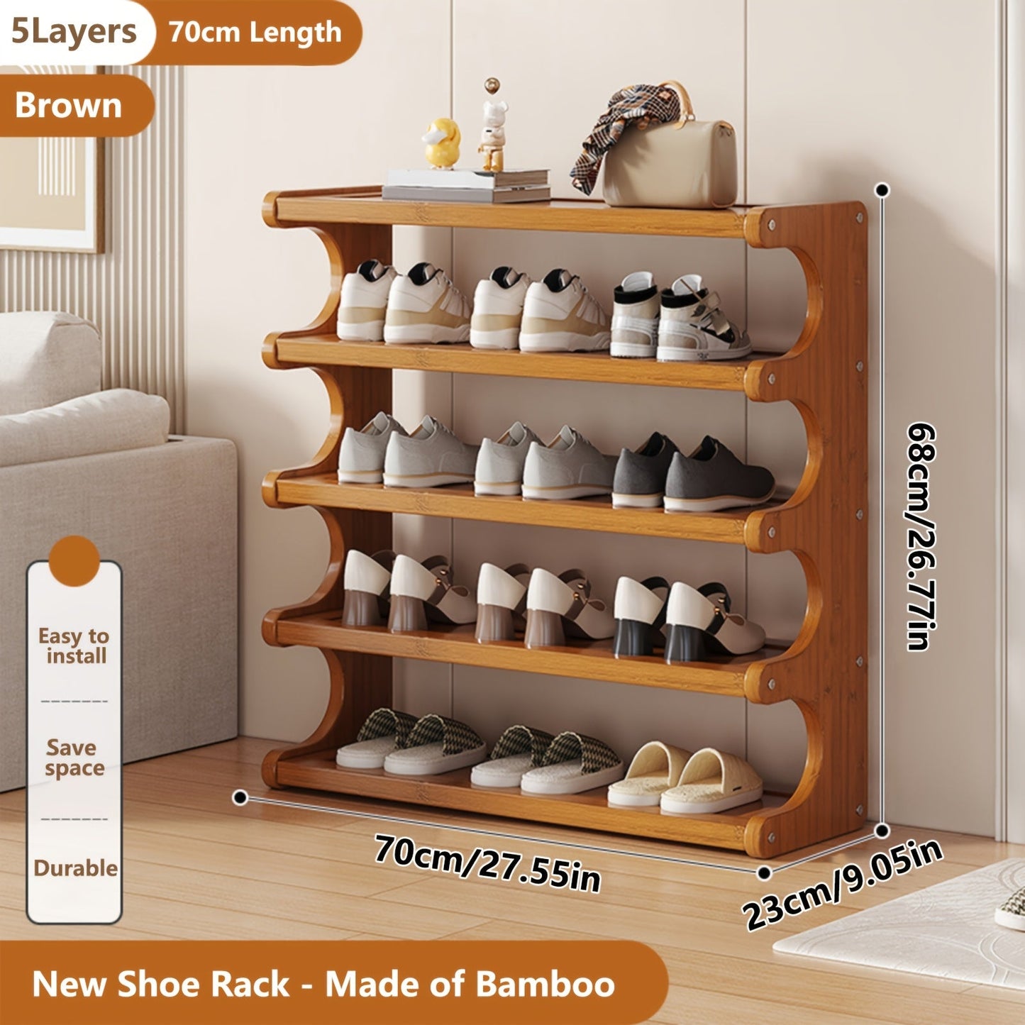 Shoe Rack shown in the Brown - 5Layers option