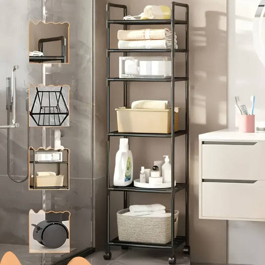 6-Tier Metal Storage Rack with Rolling Wheels and Adjustable Height detail image