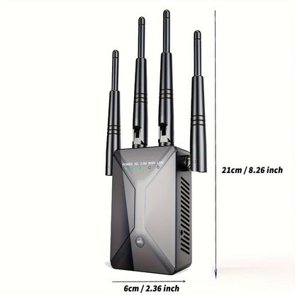 WiFi Range Extender 1200Mbps Dual-Band 2.4/5.8GHz with Four Antennas and Ethernet Port in Black