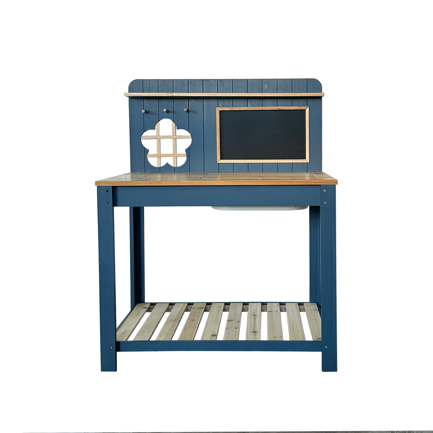 Potting Bench Table Cedar Wood Garden Workstation with Blackboard Removable Sink Hooks Double Shelf for Patio Balcony Courtyard Outdoor Planting Work Bench