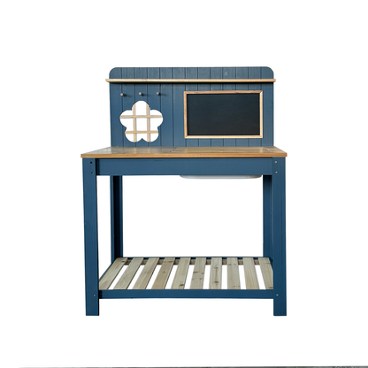 Potting Bench Table Cedar Wood Garden Workstation with Blackboard Removable Sink Hooks Double Shelf for Patio Balcony Courtyard Outdoor Planting Work Bench