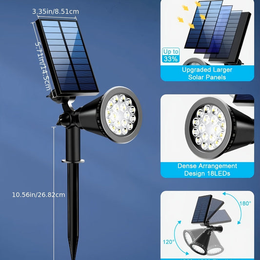 Solar Landscape Lights 2-in-1 Wall & Ground – Independent Adjustable Solar Panel Auto On/Off | 8 Color Modes Outdoor Solar Spotlight for Garden, Driveway, Sidewalk & Pool Area | IP44 Waterproof