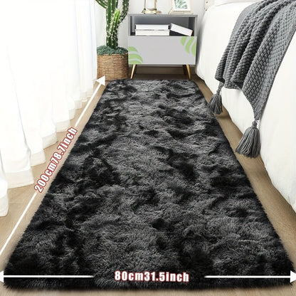 Tie-Dye Plush Bath Mat Runner, 80 x 200cm with Long-Pile Surface in Light Grey, Dark Gray, Light Pink or Black